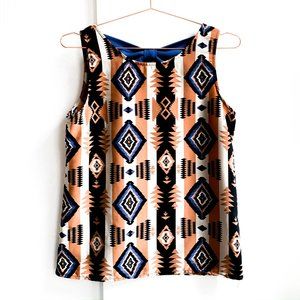 zouk sleeveless aztec print top + bow detail M
